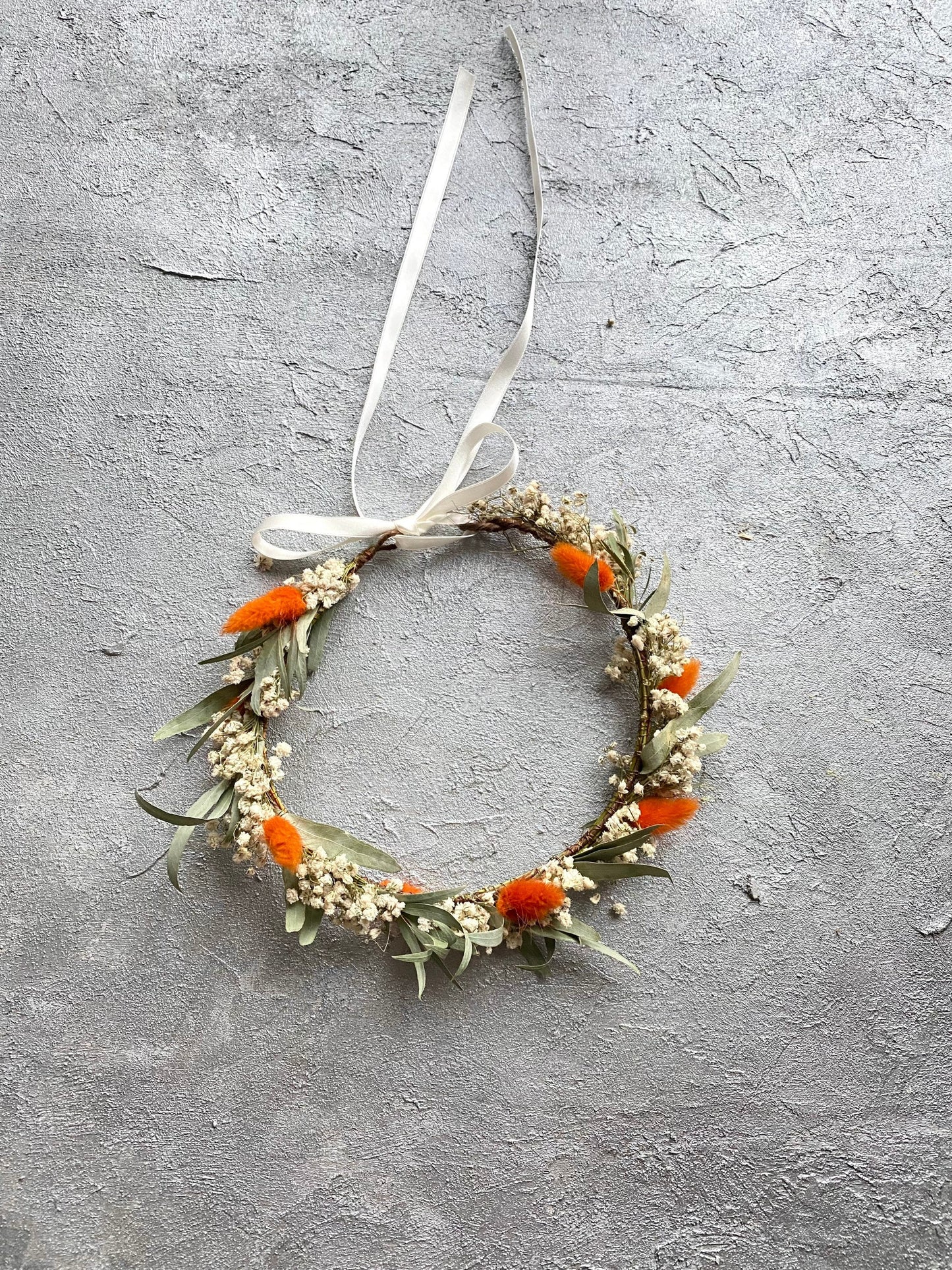 Burnt Orange Wreath for Bride /Bridesmaids/ Flower Girls / Rustic Wedding Flower/ Babys  Breath Hair Crown / Floral Head Pieces