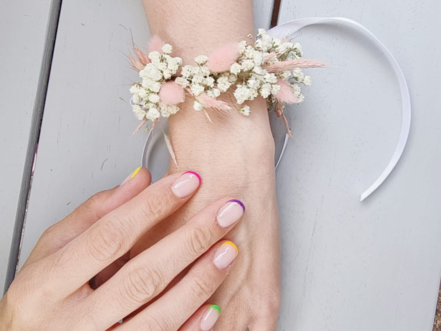Baby’s  Breath  Wristband & Pink Bunny Tail