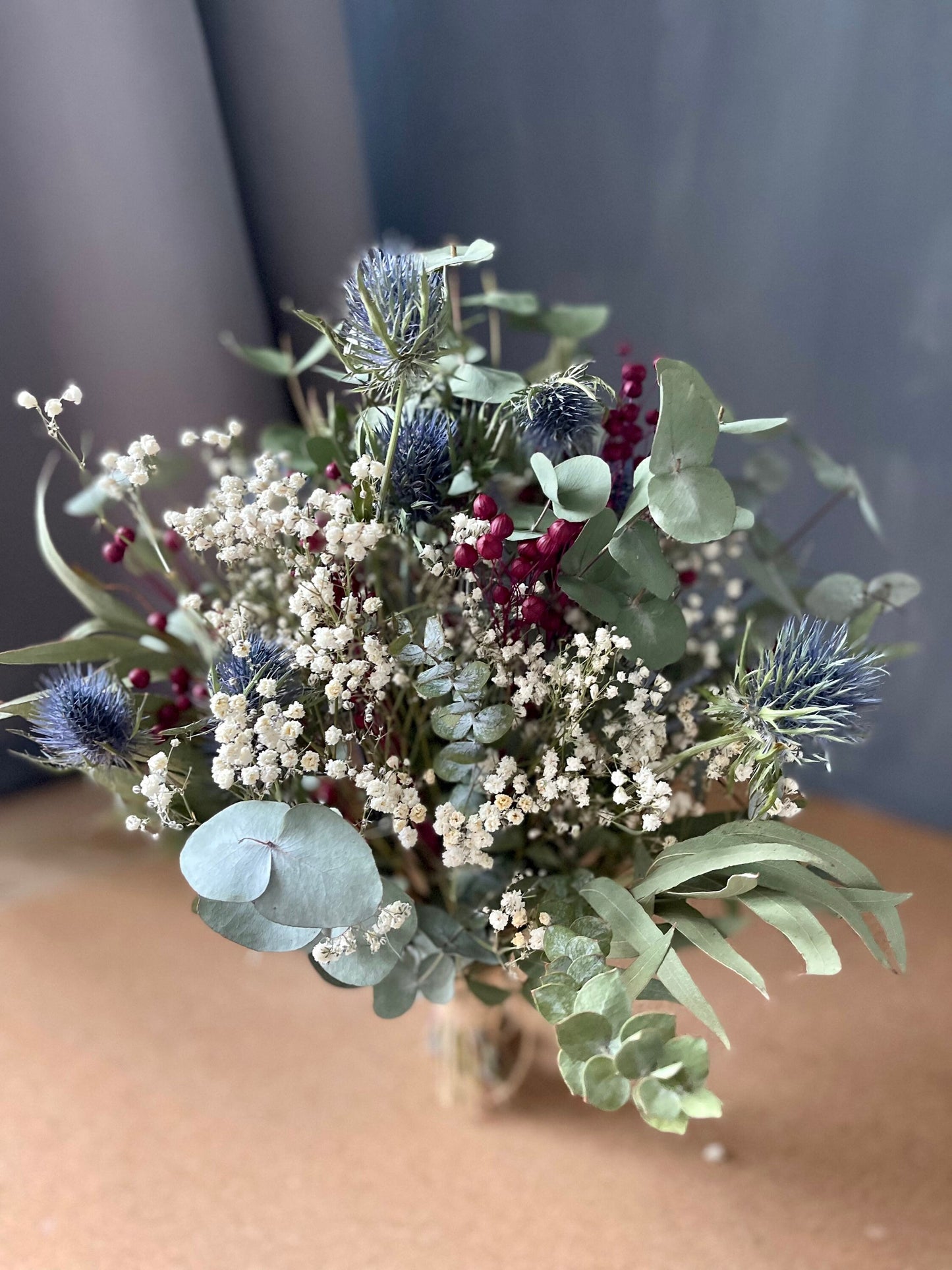 Dried Burgundy and Thistle Bouquet