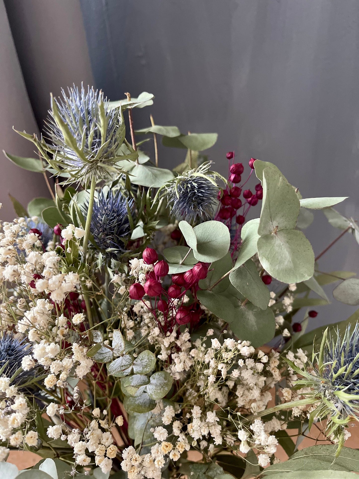 Dried Burgundy and Thistle Bouquet