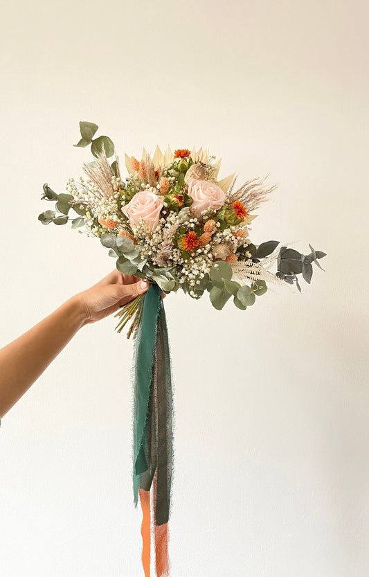 Autumn Terracota Bridal Bouquet/ Gypsophila/Eucalyptus/ Burnt Orange/ Pampas grass/ Preserved Blush Rose / Bridesmaids Gift/ Wedding Flower