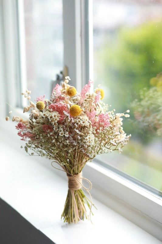 Dusty Pink Medewo Bridal Bouquet and Dried Gypsophila Bouquet