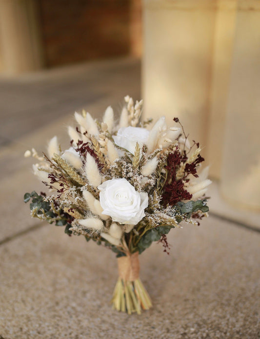 Burgundy Bridal Bouquet ,Autumnal Wedding, Dried Flower Arrangement, Rustic Posy, Boho Bridal Bouquet